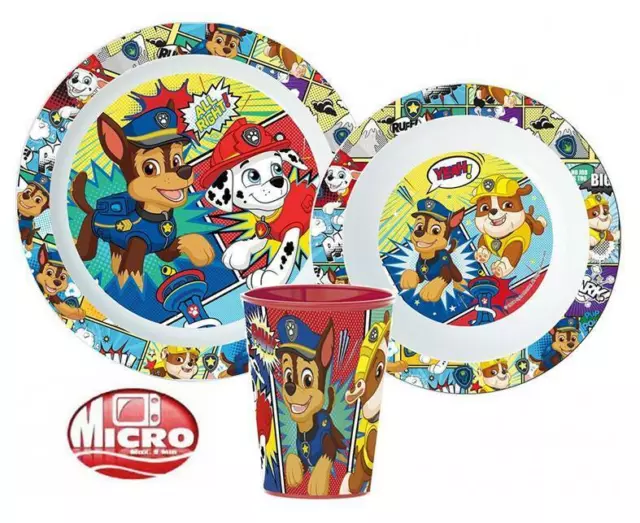 Paw Patrol Kids Toddlers 3 Pc Dinner Breakfast Set Plate Bowl Cup