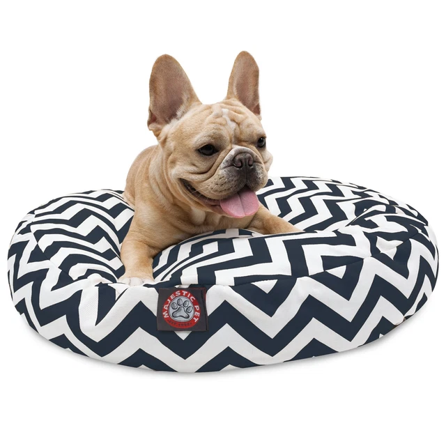 Chevron Round Pet Bed For Dogs Pet Supplies , Removable Cover, Navy Blue, Small