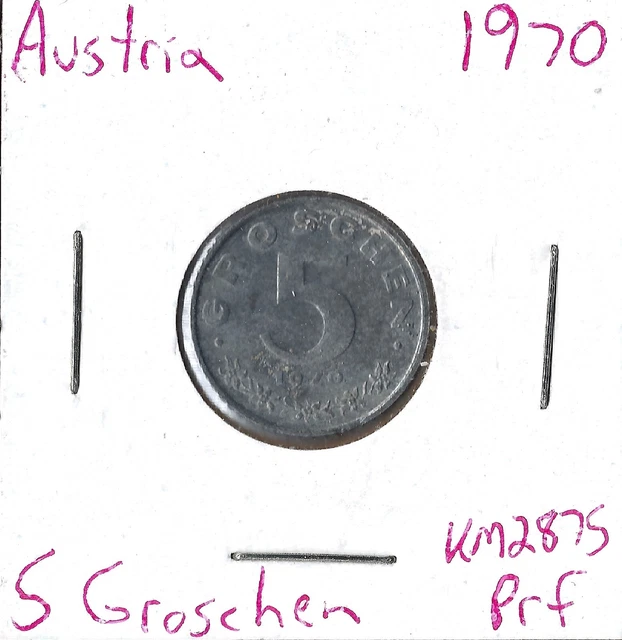 Coin Austria 5 Groschen 1970 KM2875, proof