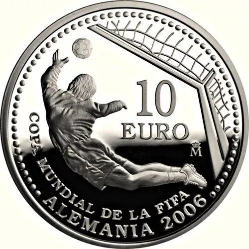 2003 Spain Large  silver Proof 10 Euro World Cup Soccer Germany 2006