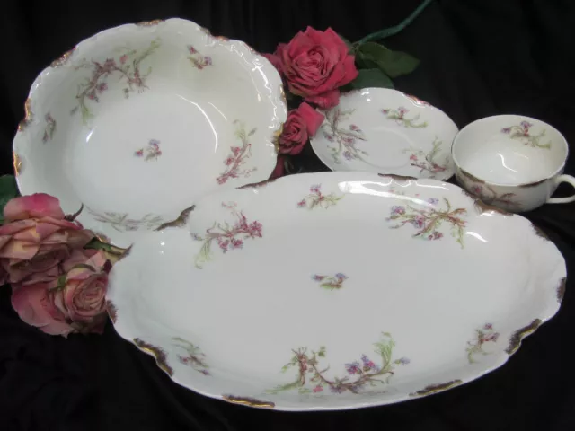 ANTIQUE Warwick DISHES 4pc Serving SET bowl PLATTER cup & saucer CORNFLOWER