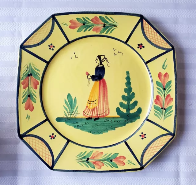 Vintage HB Quimper France Soleil Yellow Octagonal Dinner Plate