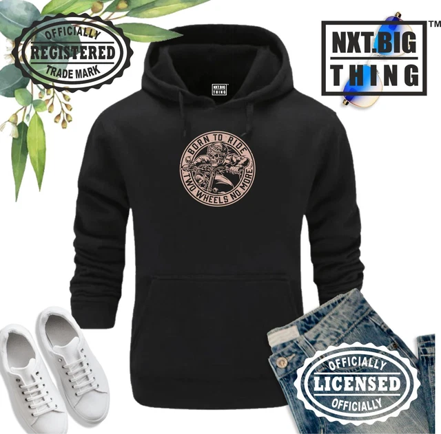 Felpa con Felpa Biker Born To Ride Due Ruote Mai Più Teschio Moto Uomo Top