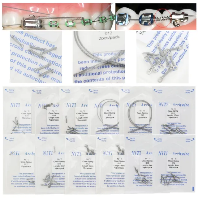 Dental Orthodontic Niti Open Closed Coil Spring Arch Wire 010 012 6/9/12mm 180mm