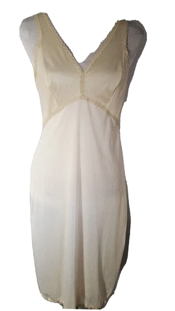 Wonder Maid Beige Full Slip Sz 36 Non Cling Vtg 70s Nylon/Spandex Lace 8711