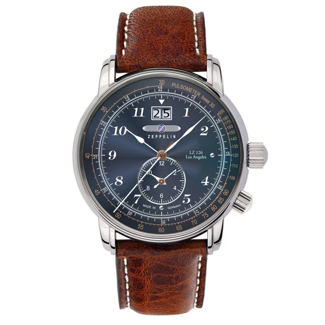 Zeppelin 8644-3 Los Angeles Orologio da polso con quadrante blu doppio tempo
