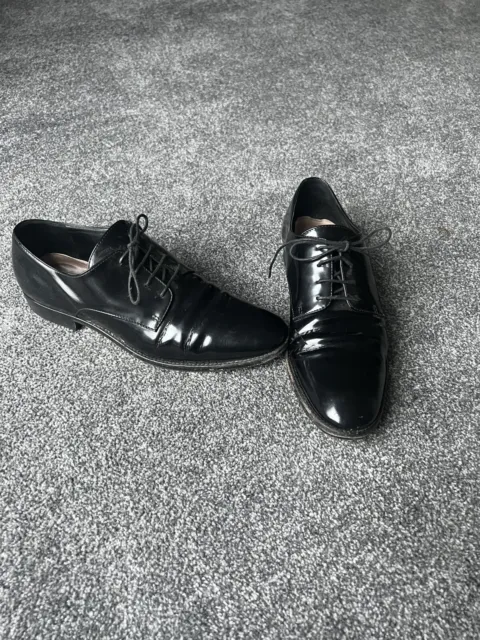 VINTAGE CHRISTIAN DIOR Black Patent Leather Lace Up Oxford Shoes UK 6 / 39