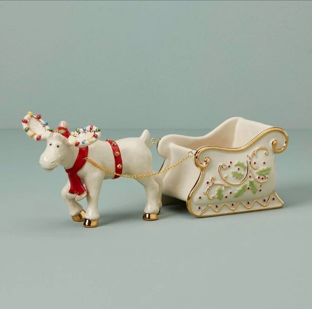 LENOX MERRY MARCEL'S MOOSE HOLIDAY Delivery CANDY DISH sculpture Bowl NEW in BOX