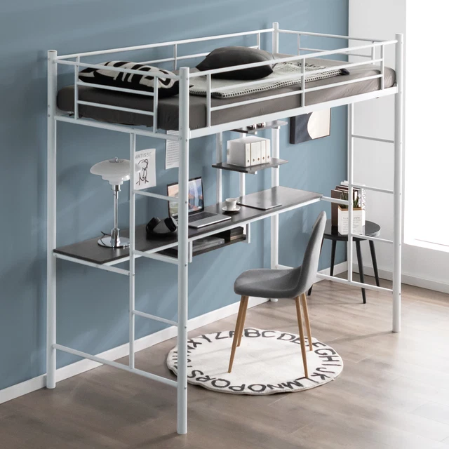 SINGLE METAL LOFT Bed Frame High Sleeper Bunk Bed With Desk Storage