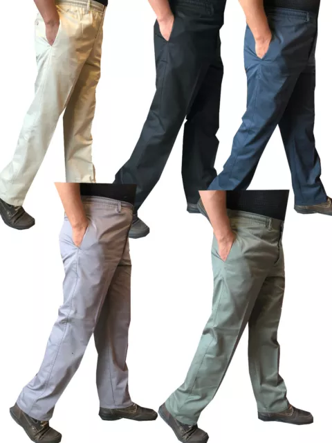 Mens New Elasticated lightweight Chinos Cotton Rugby Trousers Casual Work Pants