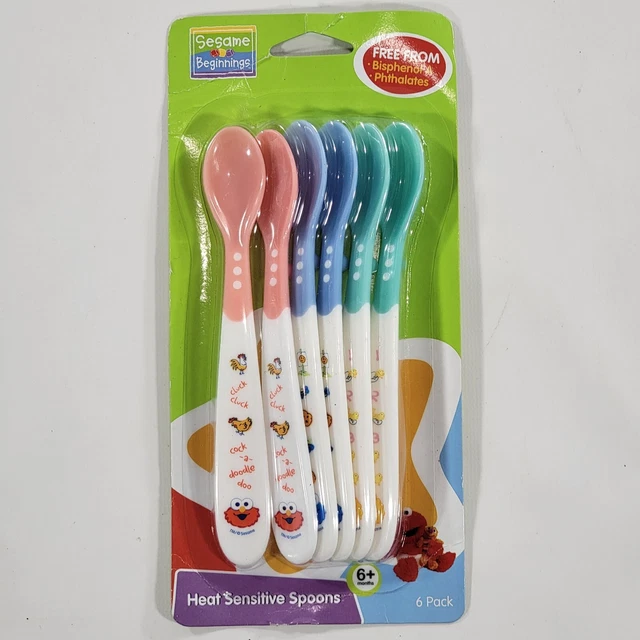 Sésamo Street Beginnings 6 cucharas sensibles al calor bebé 6+ meses conjunto de utensilios nuevo