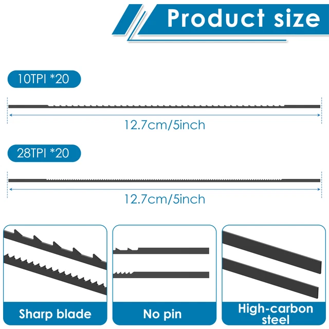 Fivetwofive 48PCS Scroll Saw Blade Set 5 Inch Scroll Saw Blade Pin End