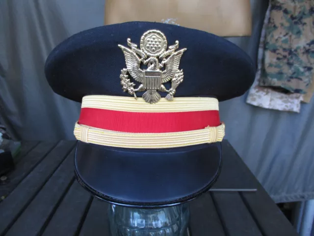 Vtg US Army Artillery Officer Dress Blue Service Hat & Emblem, Visor Cap, 7 1/4