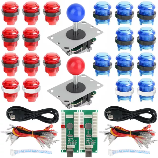 3 Pins Arcade DIY Kits LED 2 LED Encoders + 2 Joystick + 20 LED Arcade Buttons '