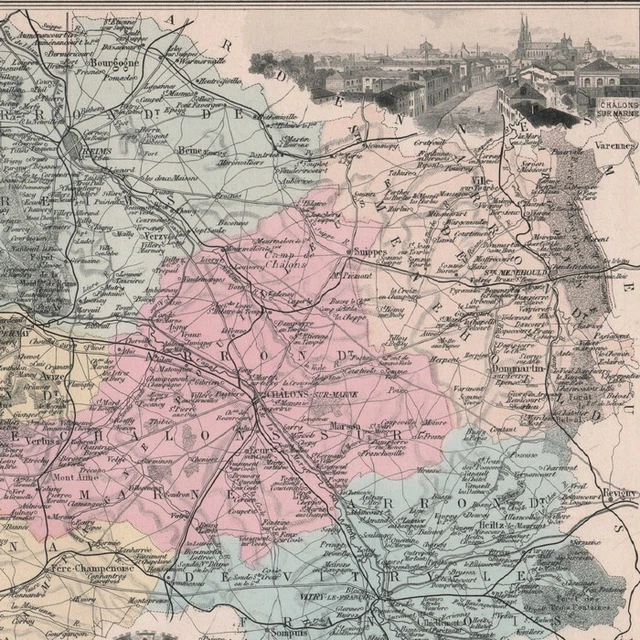 La Marne - - Châlons sur Marne Département France - Carte ancienne 1889