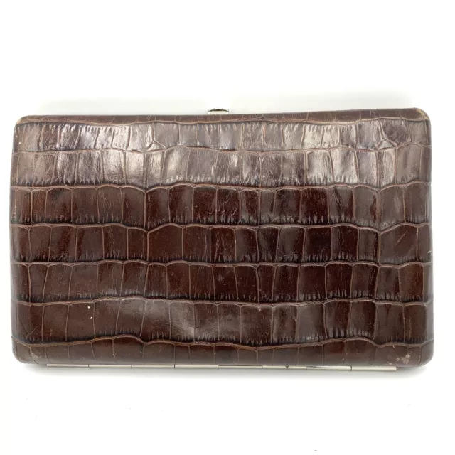 ABAS Clutch Wallet Brown Croc Embossed Leather 7.5x4.5”