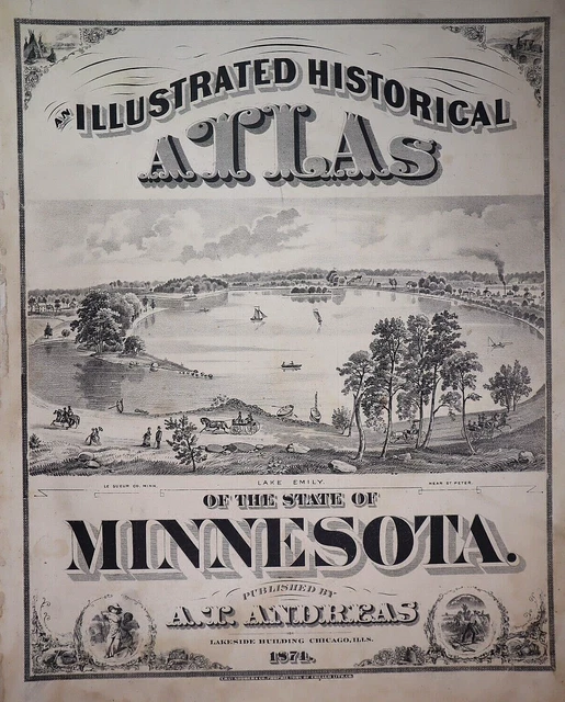 ORIGINAL 1874 PLAT Map CITY of ANOKA, MINNESOTA / SAUK RAPIDS on Back