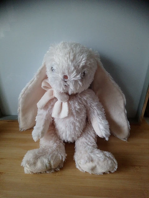 Peluche doudou lapin écru crème noeud longues oreilles 40 cm Bukowski état neuf