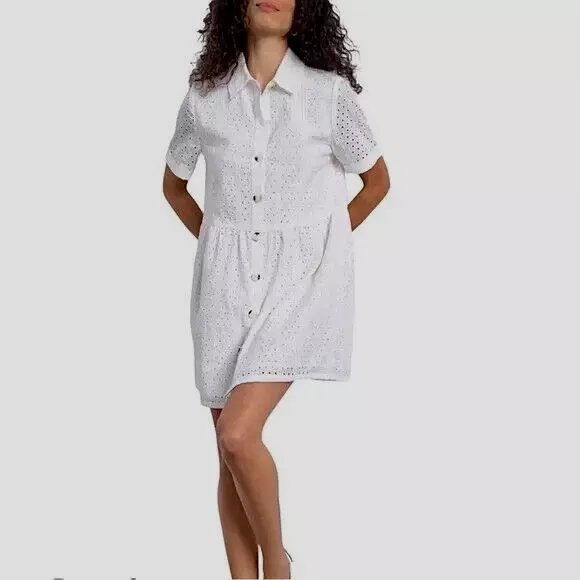 Sanctuary Womens Dress Size Small White Heirloom Eyelet Babydoll Shirtdress New