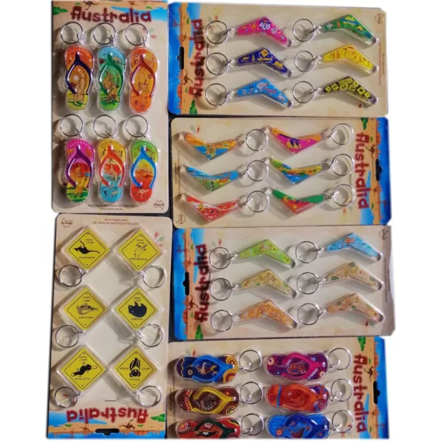 12x Australian Souvenir Keyring Keyrings assorted aussie Map boomerang Thong etc