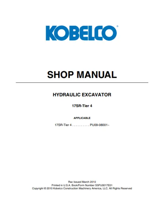 Kobelco 17Sr-Tier 4 Hydraulic Excavator Service Manual Comb Binded