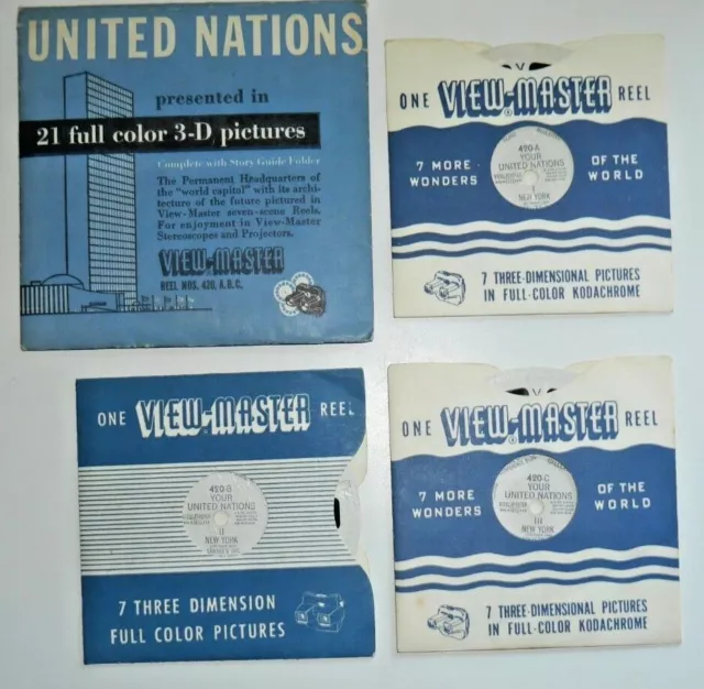 Your United Nations New York 1955 Viewmaster Reels Set 420 Abc Rare    D165