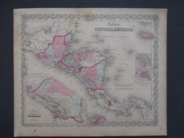 1855 Central America Guatemala Honduras Costa Rica Nicaragua Colton Map H.c.