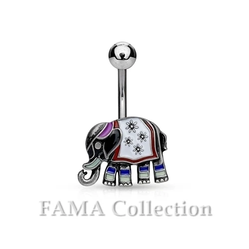 FAMA Elephant with Enamel Coloured & Antique Plated Surgical Steel Belly Ring