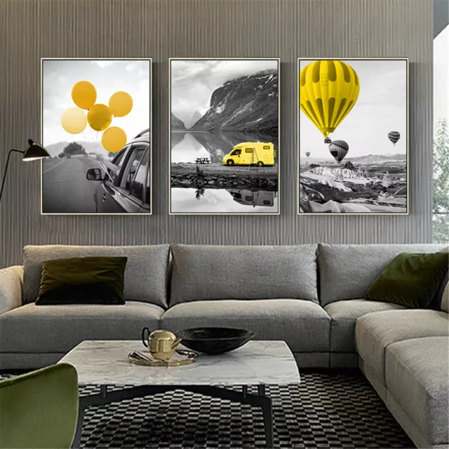 Nordic Black White Hot Air Balloon Car Canvas Poster Picture Wall Art Decoration