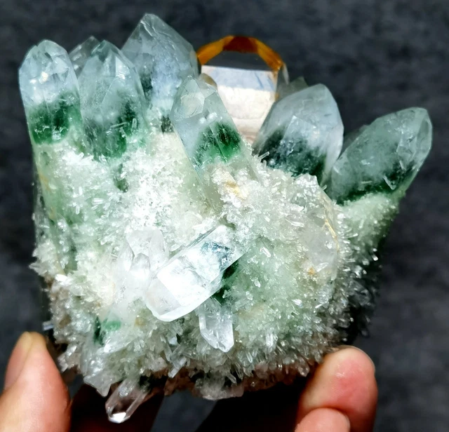 571g New Find Green Phantom Quartz Crystal Cluster Mineral Specimen Healing 5