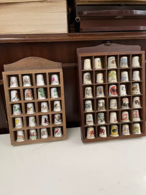Thimble Display Cases Set Of Two With Thimbles Wooden Wall Mount