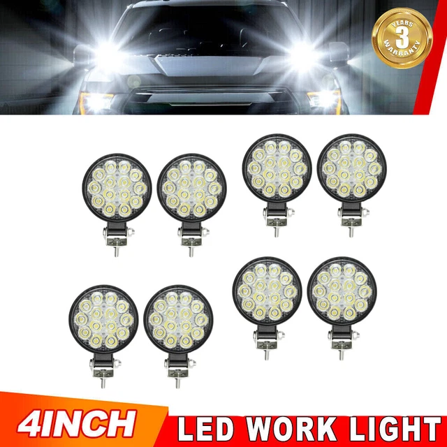 8Pcs 4'' 48W Square LED Work Aid Lights Off Road SUV Car Truck ATV Forklift Boat