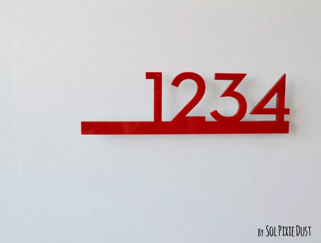 Modern House Numbers Red Acrylic - Contemporary Home Address - Sign Plaque
