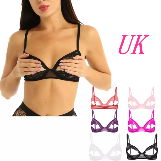UK Sexy Women's See Through Lace Lingerie Bralette Open Cups Bra