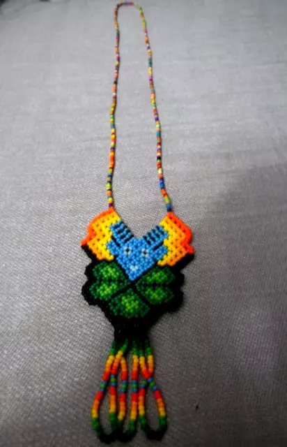 Huichol Vibrant Colors Deer Chaquira Necklace Brand New
