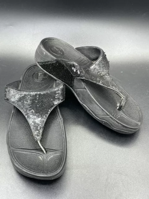 Black Sequin FITFLOP 034-001 "ELECTRA" Sandals Flip Flops Thongs EU 38 US 7