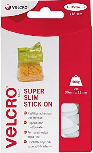 Velcro Marque Super Slim Bâton Sur Ovales Blanc - x18/x100 Ensembles - Adhésif 2