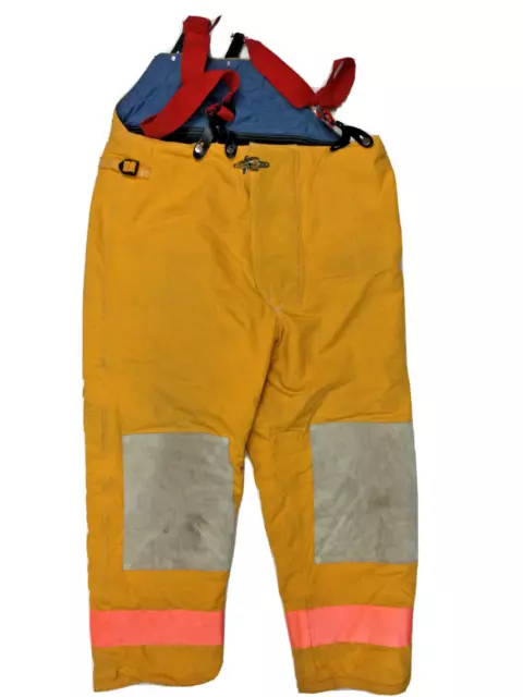 48x33 Fire Dex Firefighter Turnout Pants Yellow High Back and Suspenders P1367