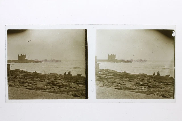 Bretagne Vacances France Photo Stereo 10n46 Plaque verre Vintage c1930
