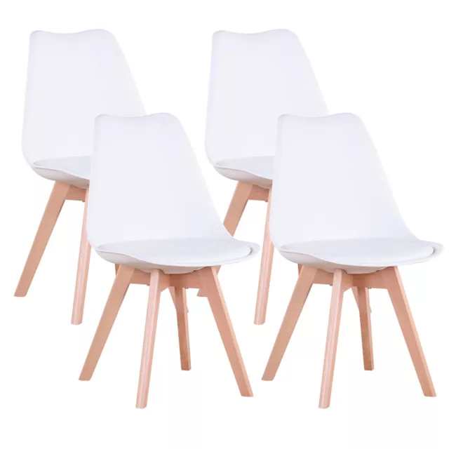 Lot de 4 Chaise de salle à manger avec Coussin pieds en bois NordicaTulip Blanc