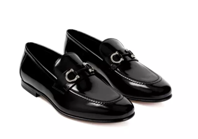 Salvatore Ferragamo Men's Black Leather Gancini Buckle Loafers Size 9.5 Wide US