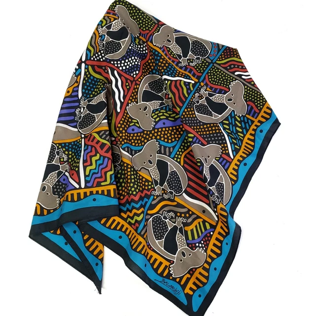 Balarinji Fresca Australia Rainbow Koala Silky Square Scarf Bandana 26x26"
