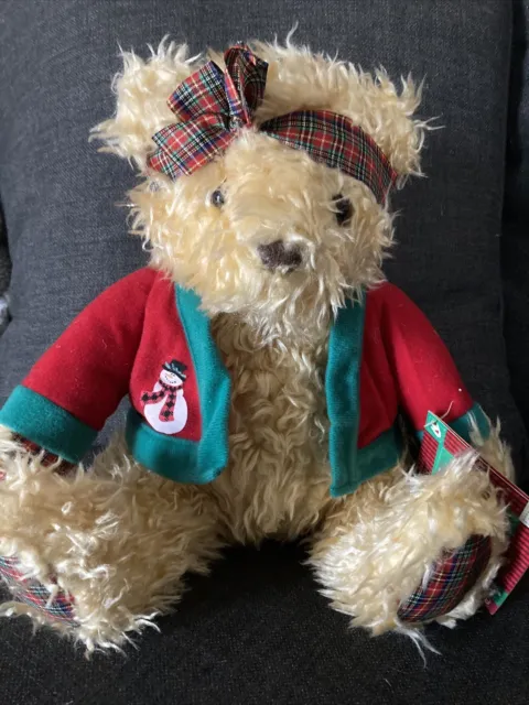 Merrily Teddy Bear Plaid Plush Stuffed Animal Hallmark Christmas Decor Holiday