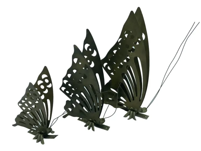 Set of 3 Vintage MCM 70s Brass Boho Butterfly Wall Mount Decorative 3D Art