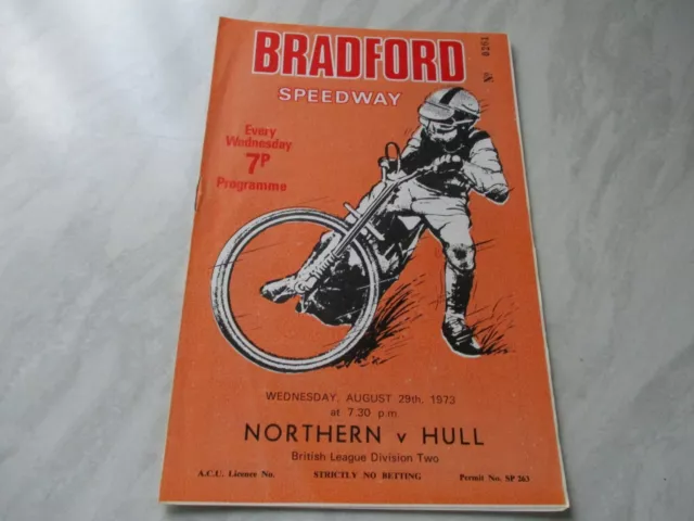 Bradford v Hull - British League 2 Speedway Programme 29/08/1973