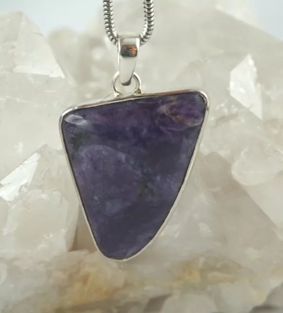 Grand Charoite Pendentif En 925er Argent Enchâssé avec Œillet n2