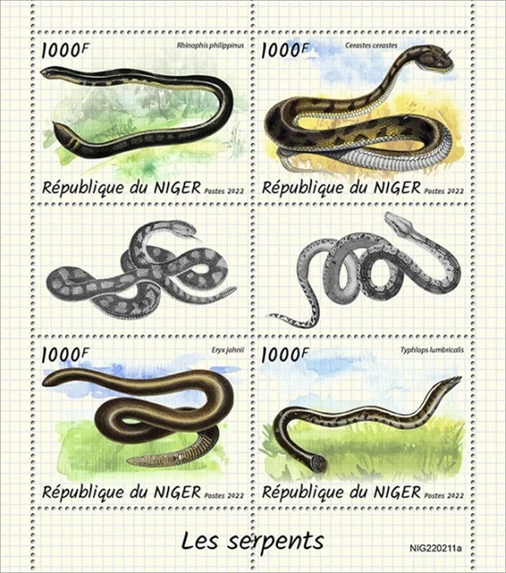 Niger - 2022 Schlangen, Horned Viper, Sand Boa - 4 Briefmarke Blatt - NIG220211a