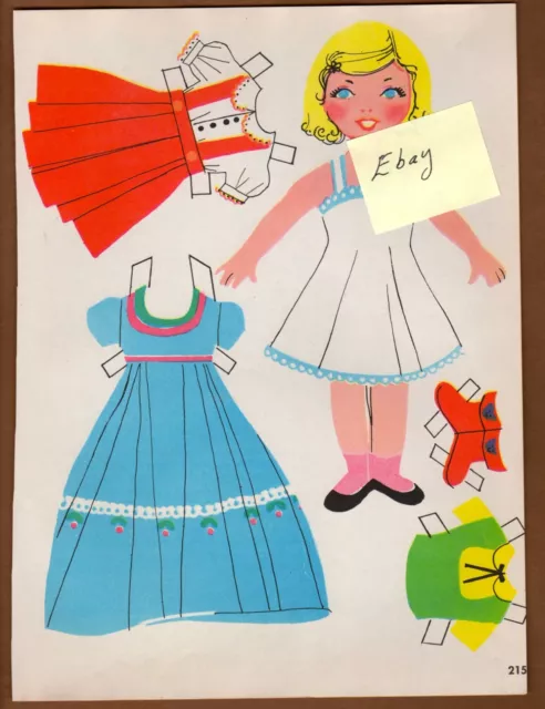 Vintage Paper Doll & 10 Clothing, 1953 Mid-century, 2 Sheets, Connie 7.25" tall