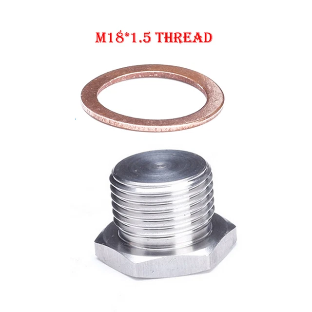 M18*1.5 Thread Silver 304 Stainless Steel O2 Oxygen Sensor Plug Bung Bolt Stub-