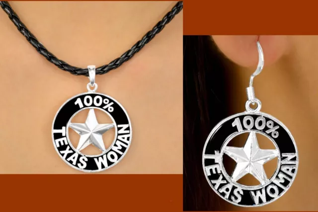 Necklace Earrings SET 100% TEXAS WOMAN Western Rodeo Barrel IPPO Cowgirl Jewelry